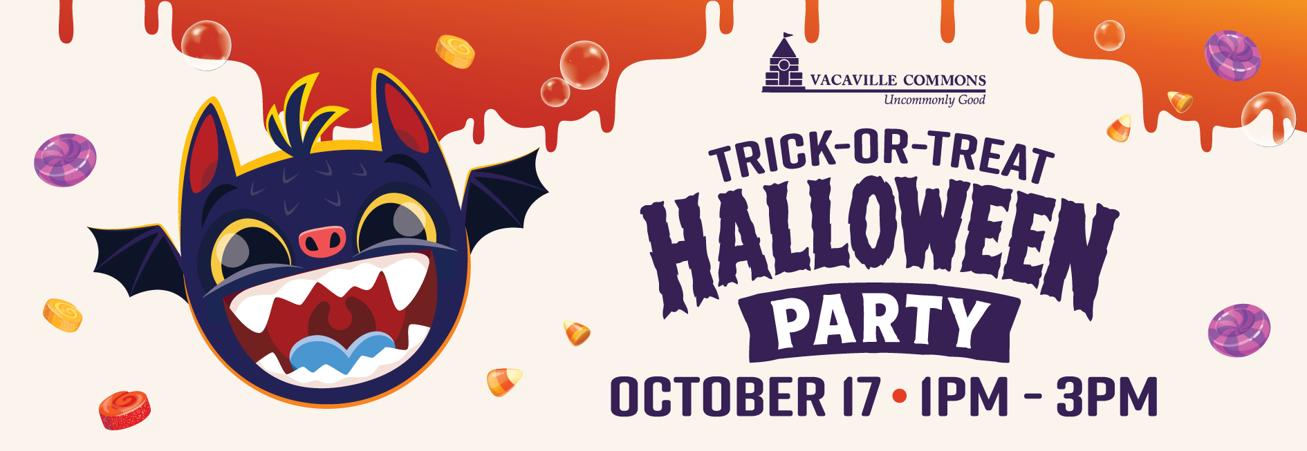 Vacaville Commons Halloween Event banner, October 17, 1 PM to 3 PM
